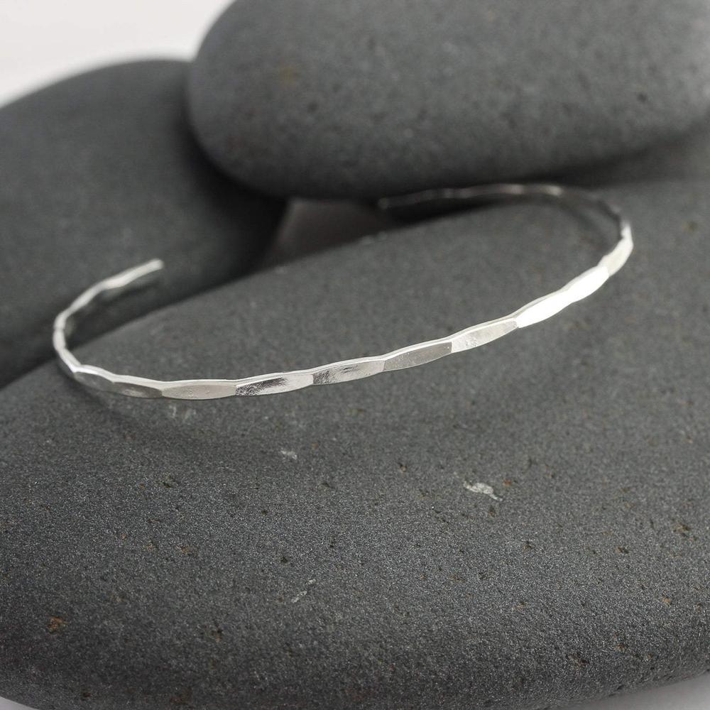 Thin Hammered 14K White Gold Cuff Bracelet