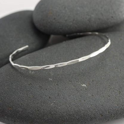 Thin Hammered 14K White Gold Cuff Bracelet