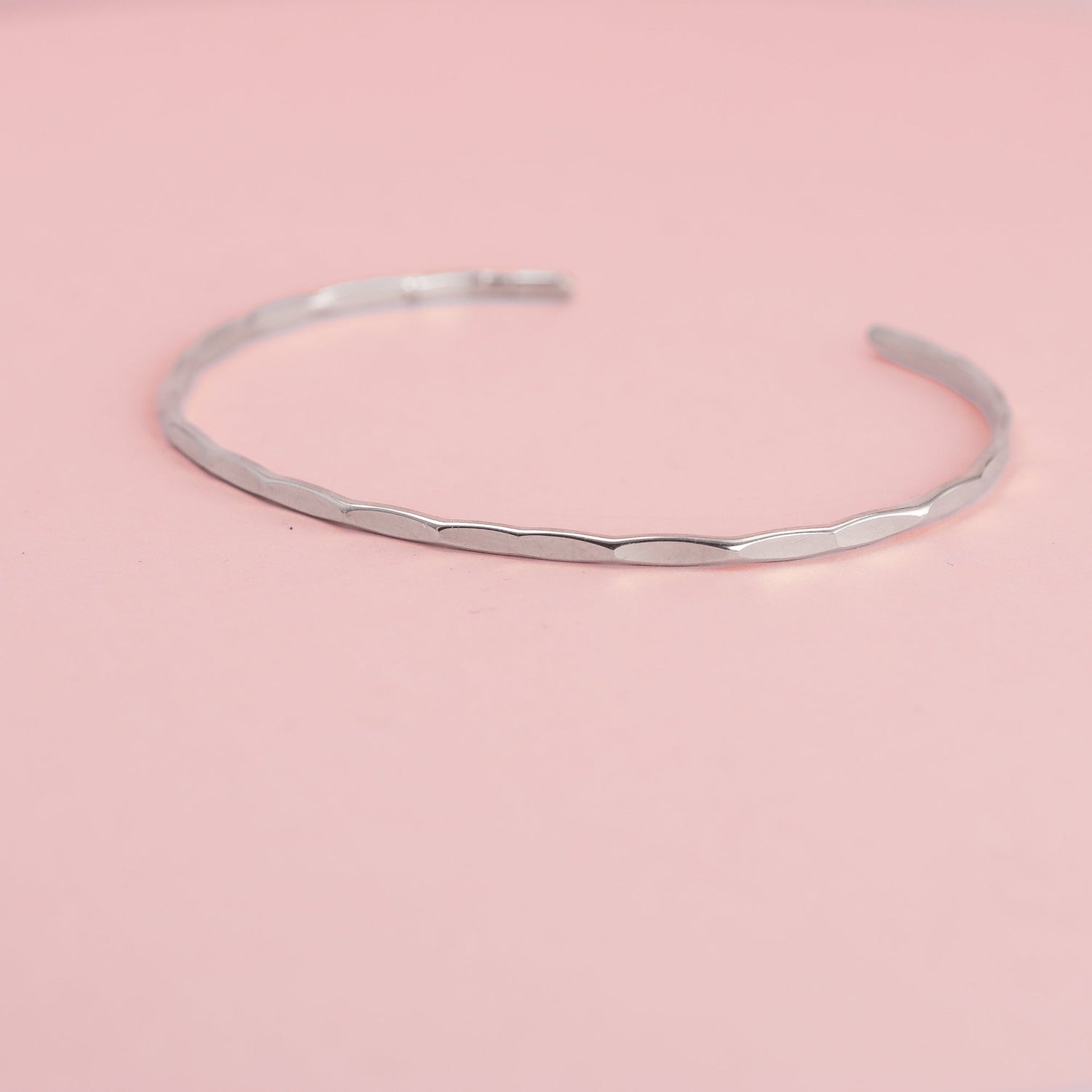 Thin Hammered 14K White Gold Cuff Bracelet