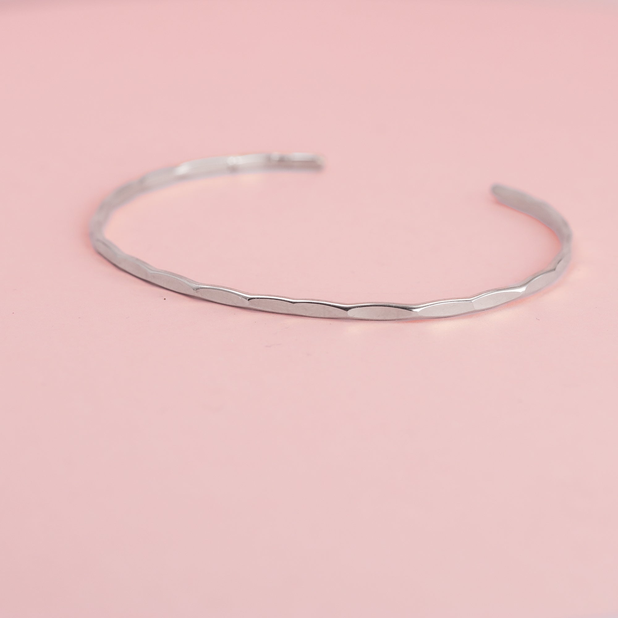 Thin Hammered 14K White Gold Cuff Bracelet