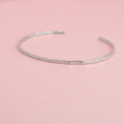 Thin Hammered 14K White Gold Cuff Bracelet
