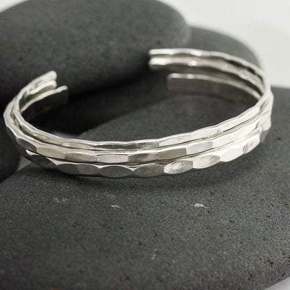 Thin Hammered Silver Cuff Bracelet