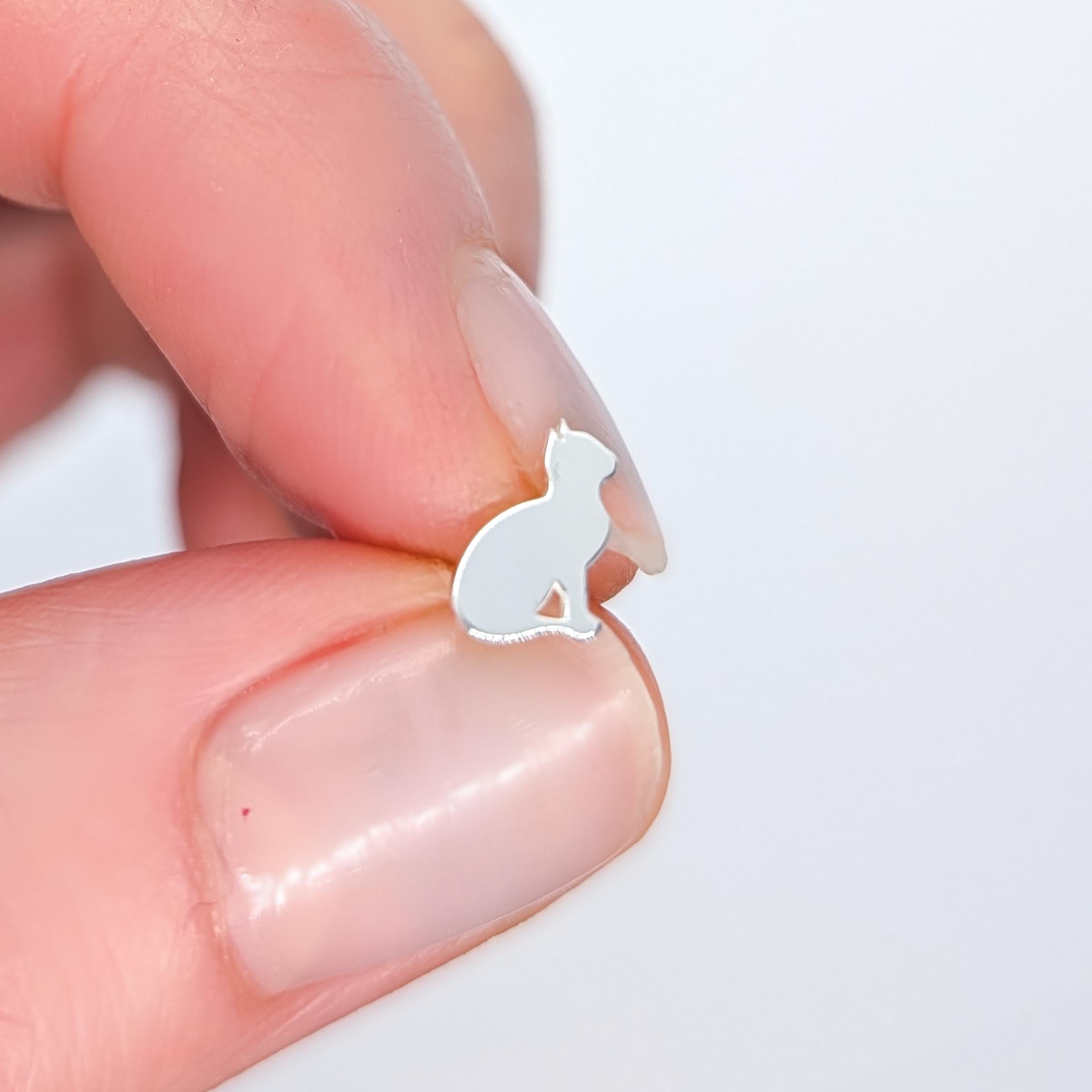 Tiny Cat Stud Earrings in Sterling Silver