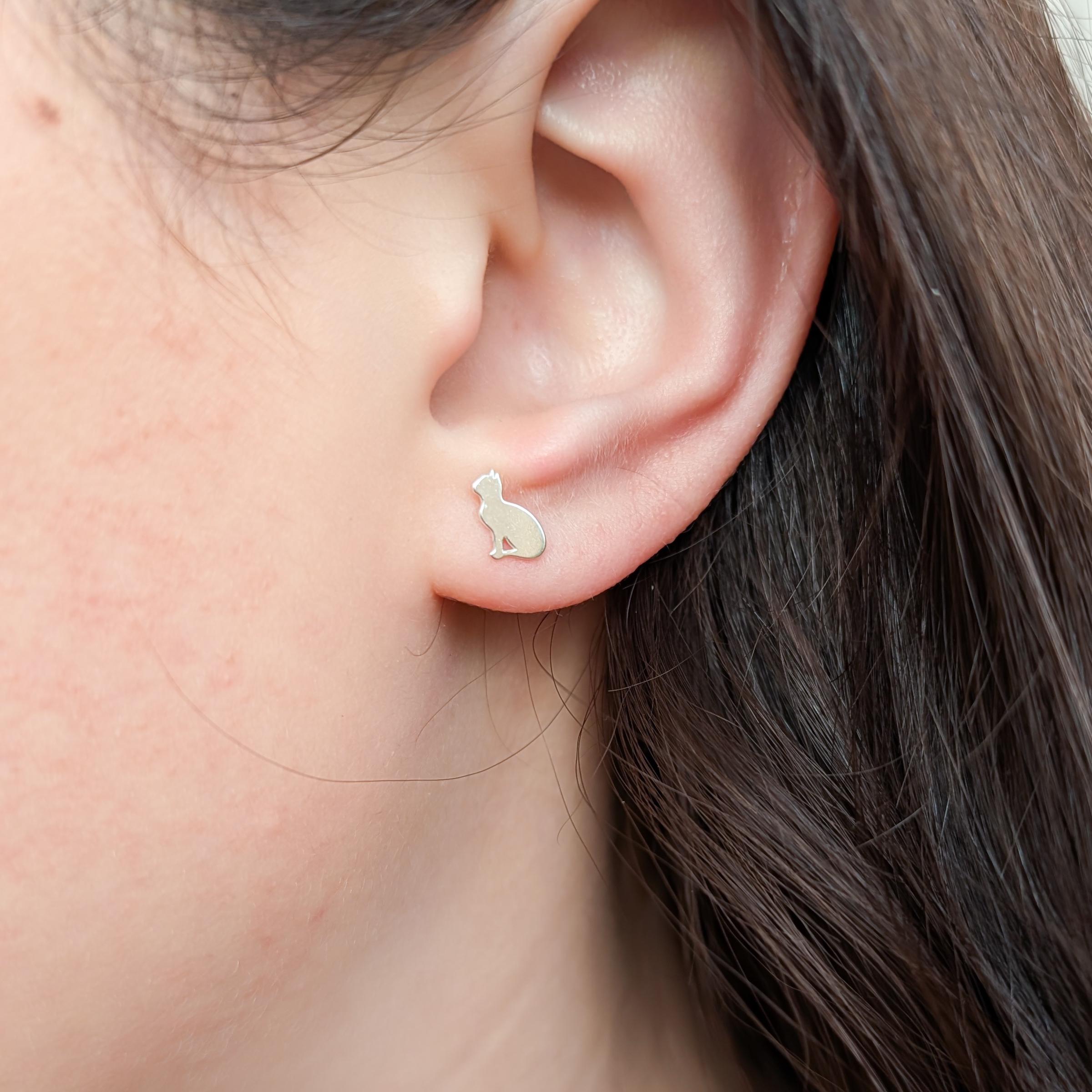 Tiny Cat Stud Earrings in Sterling Silver