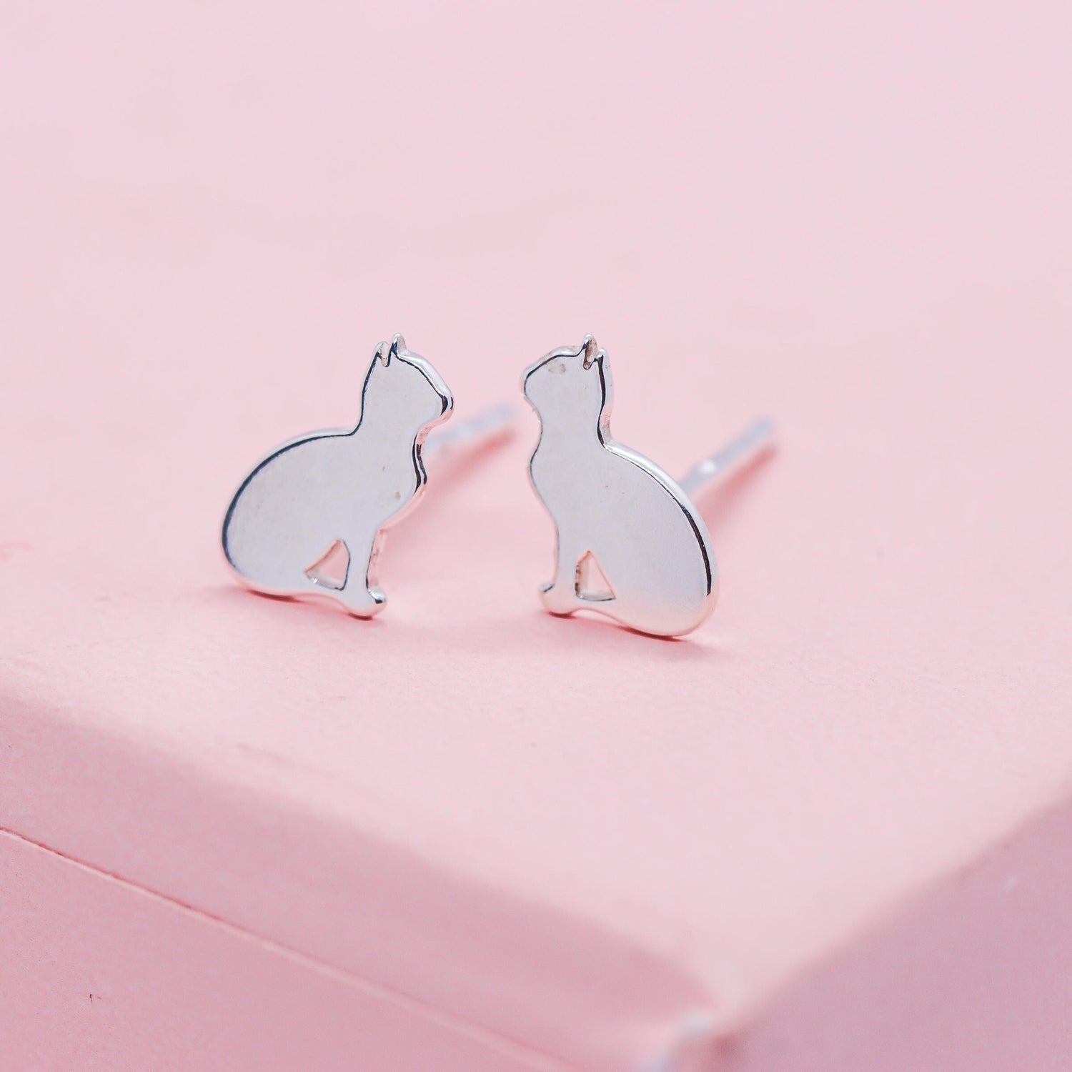 Tiny Cat Stud Earrings in Sterling Silver