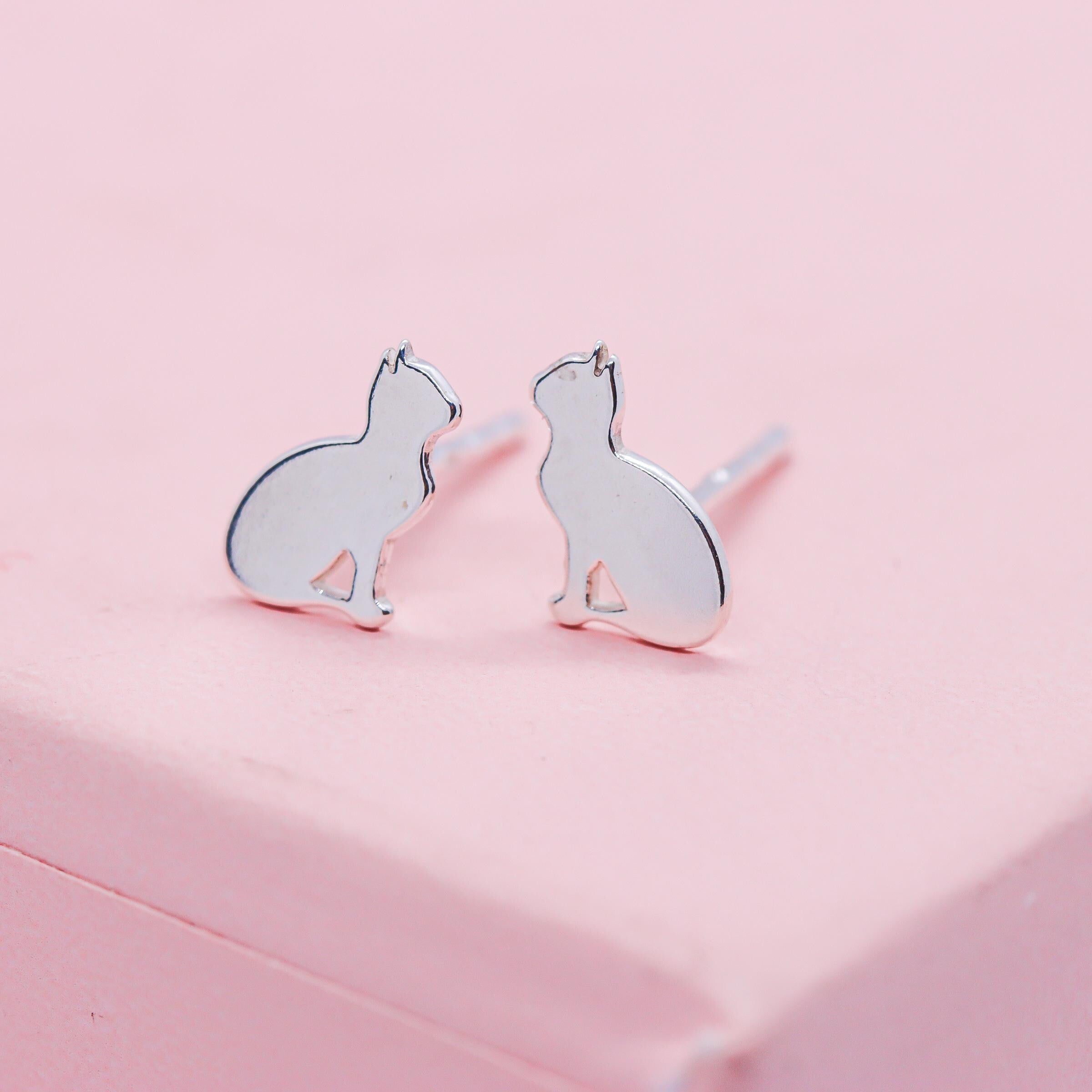 Tiny Cat Stud Earrings in Sterling Silver