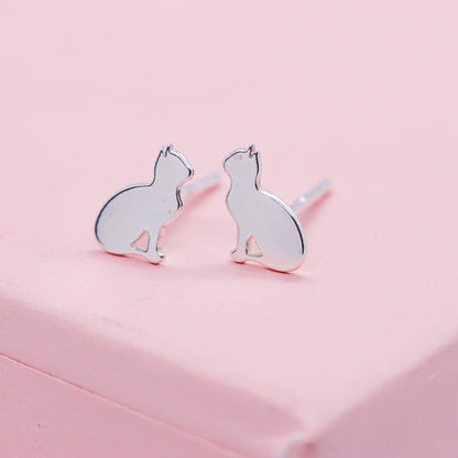 Tiny Cat Stud Earrings in Sterling Silver