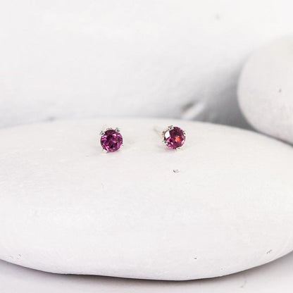 Tiny Silver Rhodolite Garnet Studs