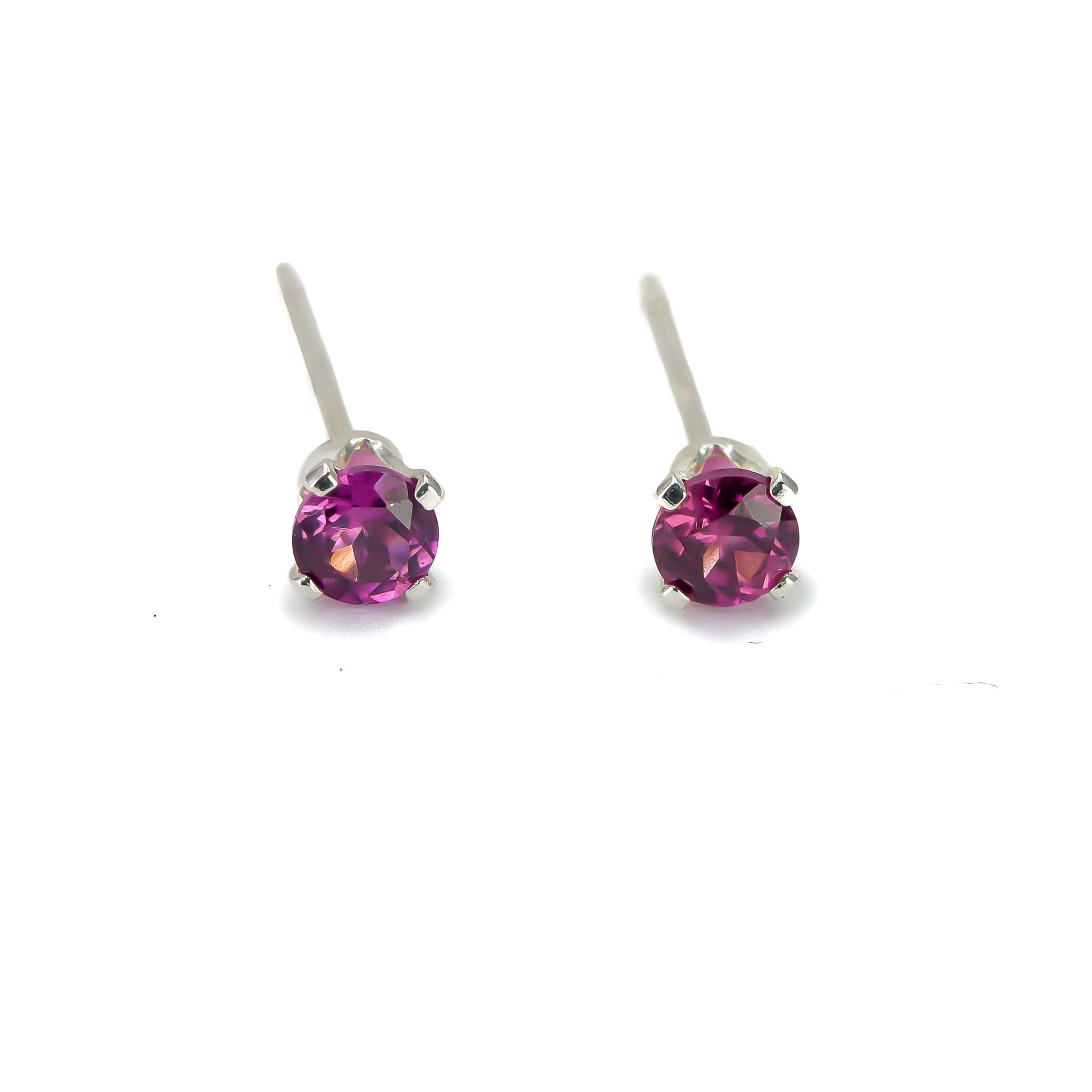 Tiny Silver Rhodolite Garnet Studs