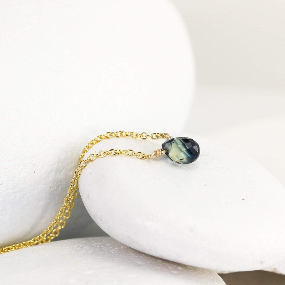 14K Solitaire Necklace with Green Sapphire and Aquamarine