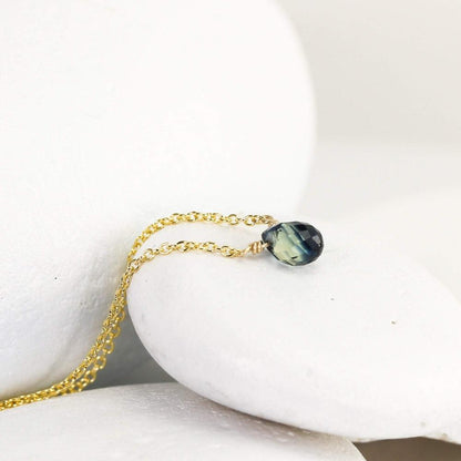 14K Solitaire Necklace with Green Sapphire and Aquamarine