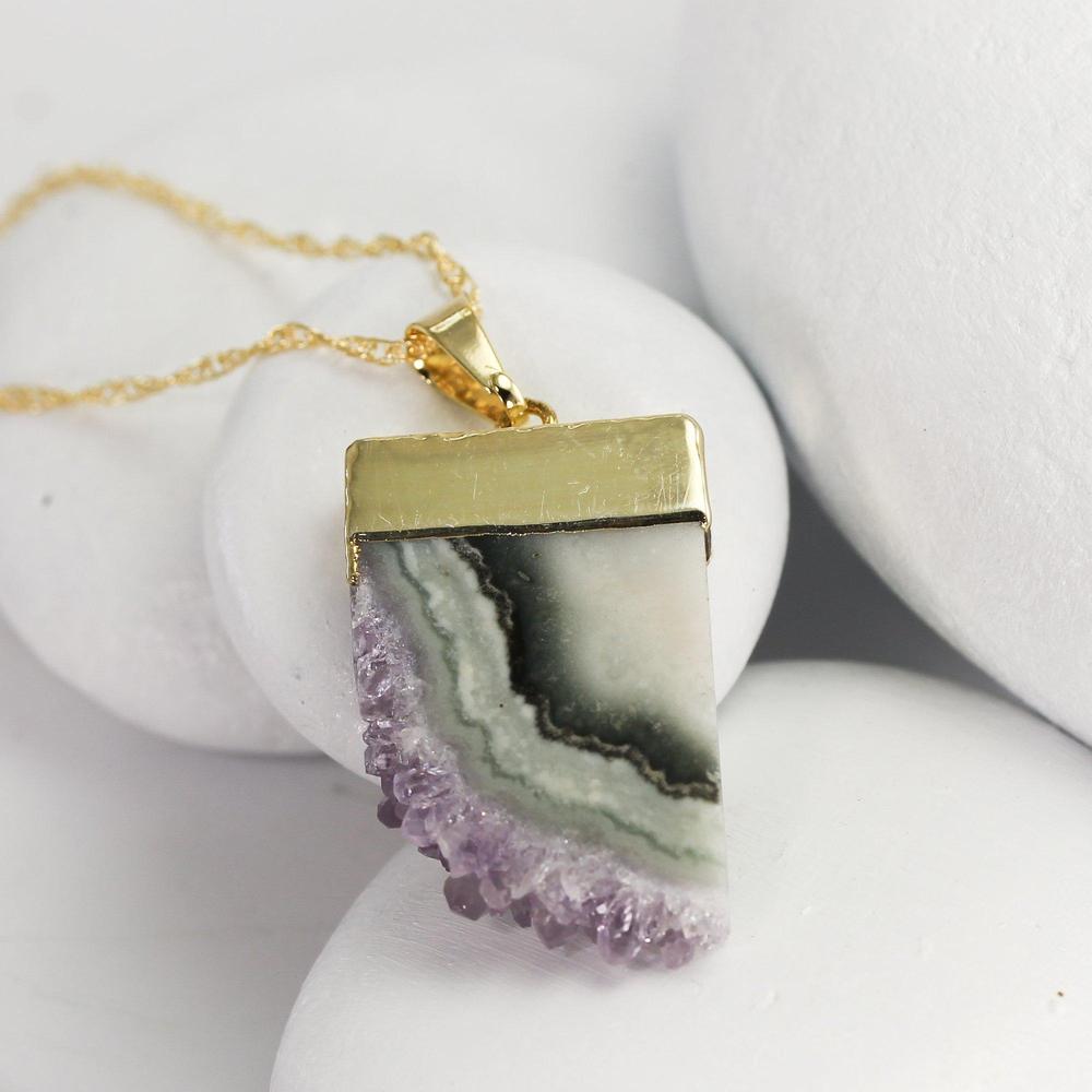 Amethyst Geometric Necklace in Gold Fill