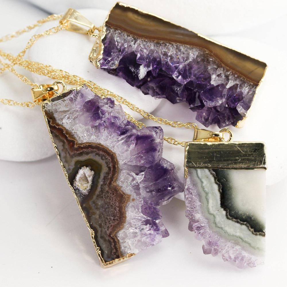 Amethyst Geometric Necklace in Gold Fill