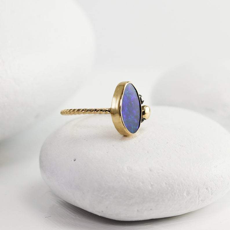 Deep Blue Opal Ring in 14K Gold