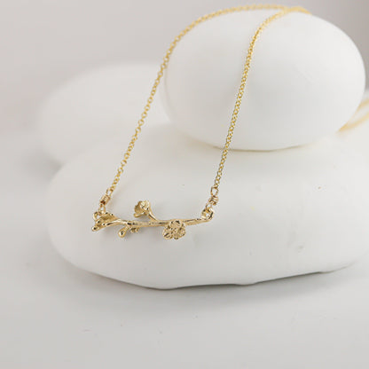 Gold Cherry Blossom Branch Necklace