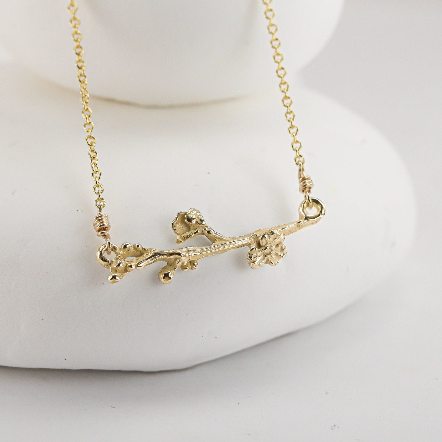 Gold Cherry Blossom Branch Necklace