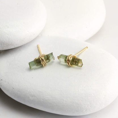 Green Tourmaline Bar Studs