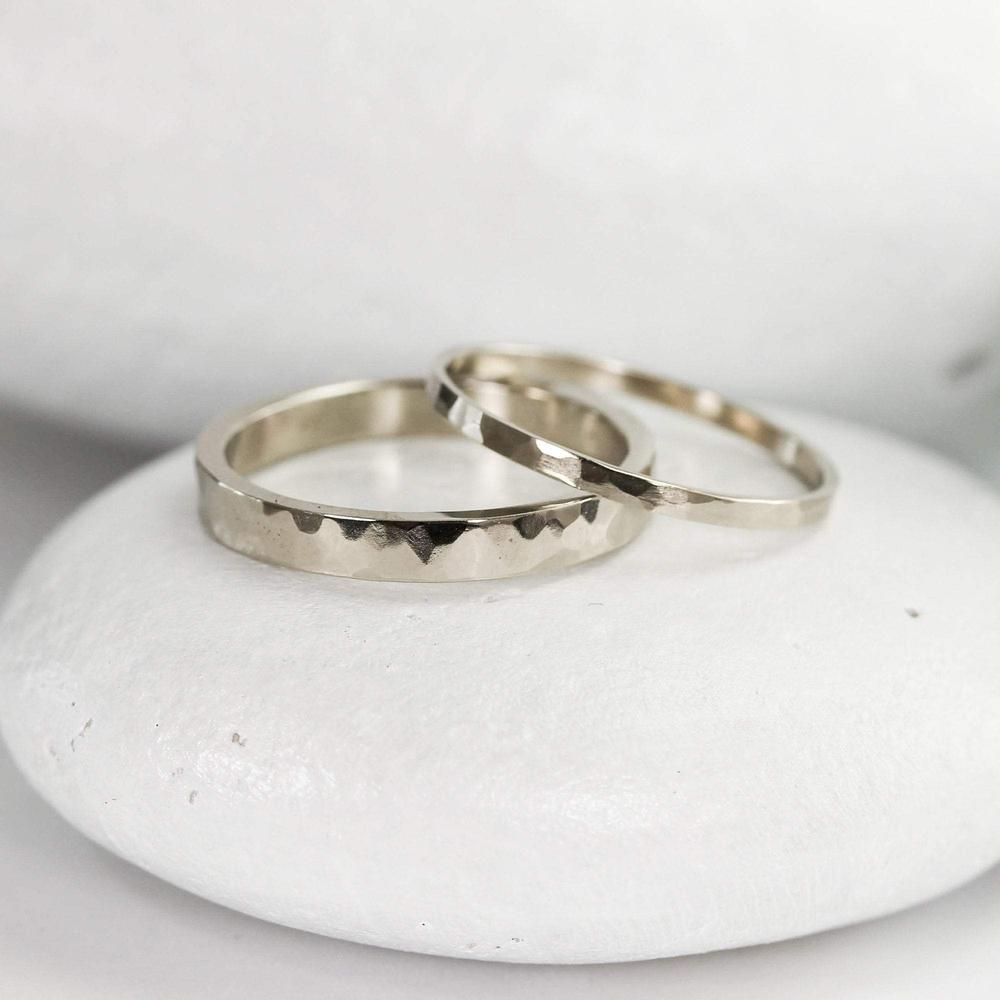 Hammered 14K Gold Wedding Band in White, Yellow, or Rose Gold