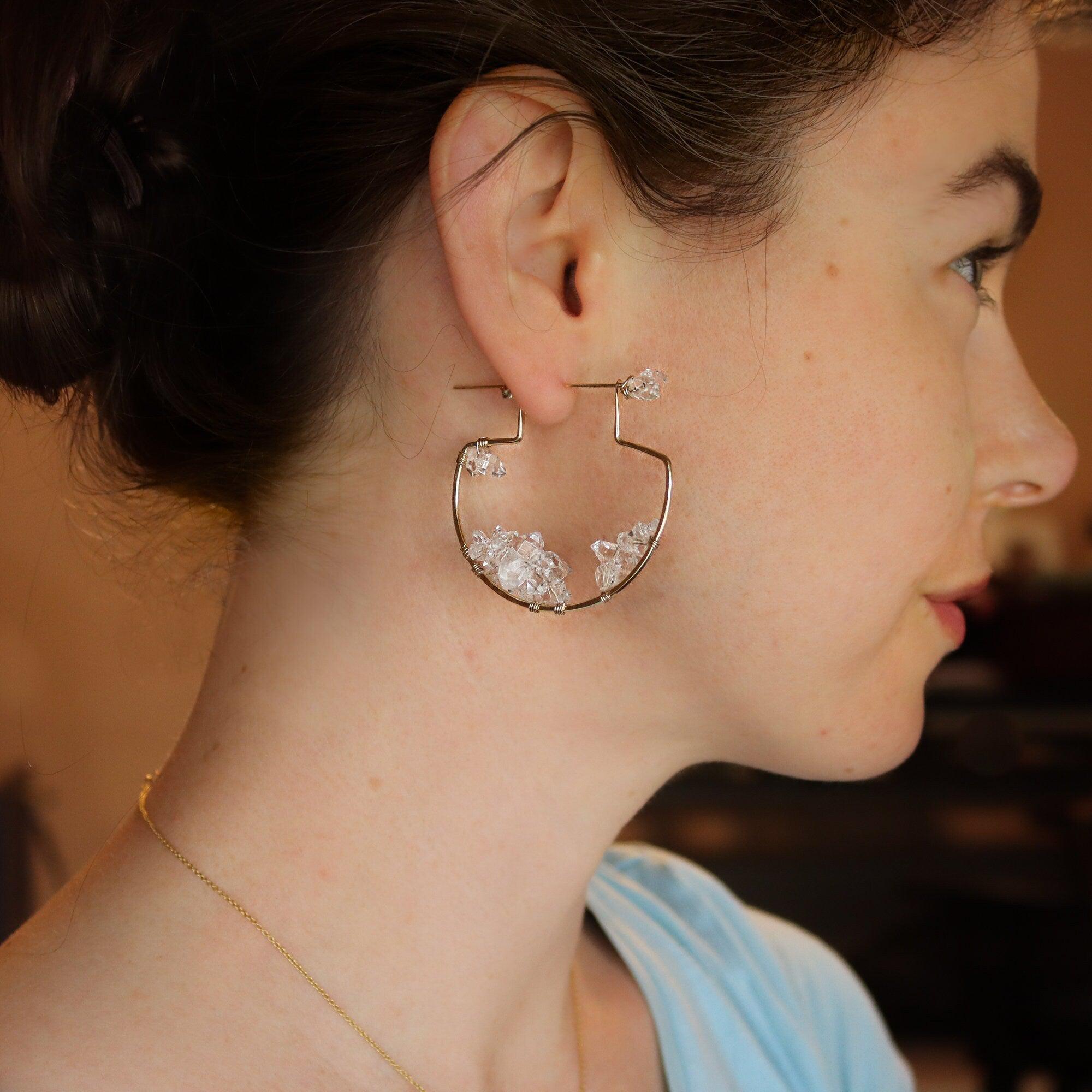 Herkimer Diamond Cluster Hoop Earrings