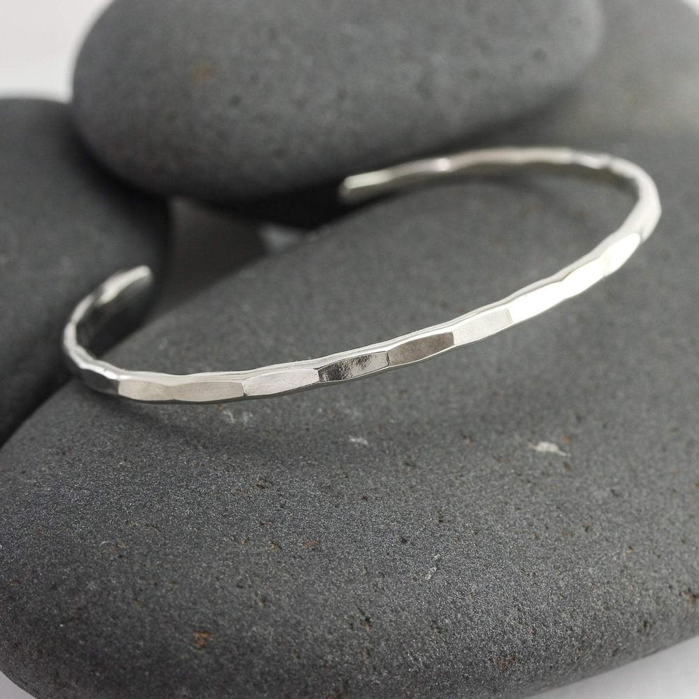 Medium Hammered Silver Cuff Bracelet – Lotus Stone Design