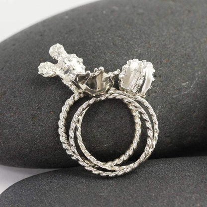 Prickly Pear Cactus Succulent Ring in Silver