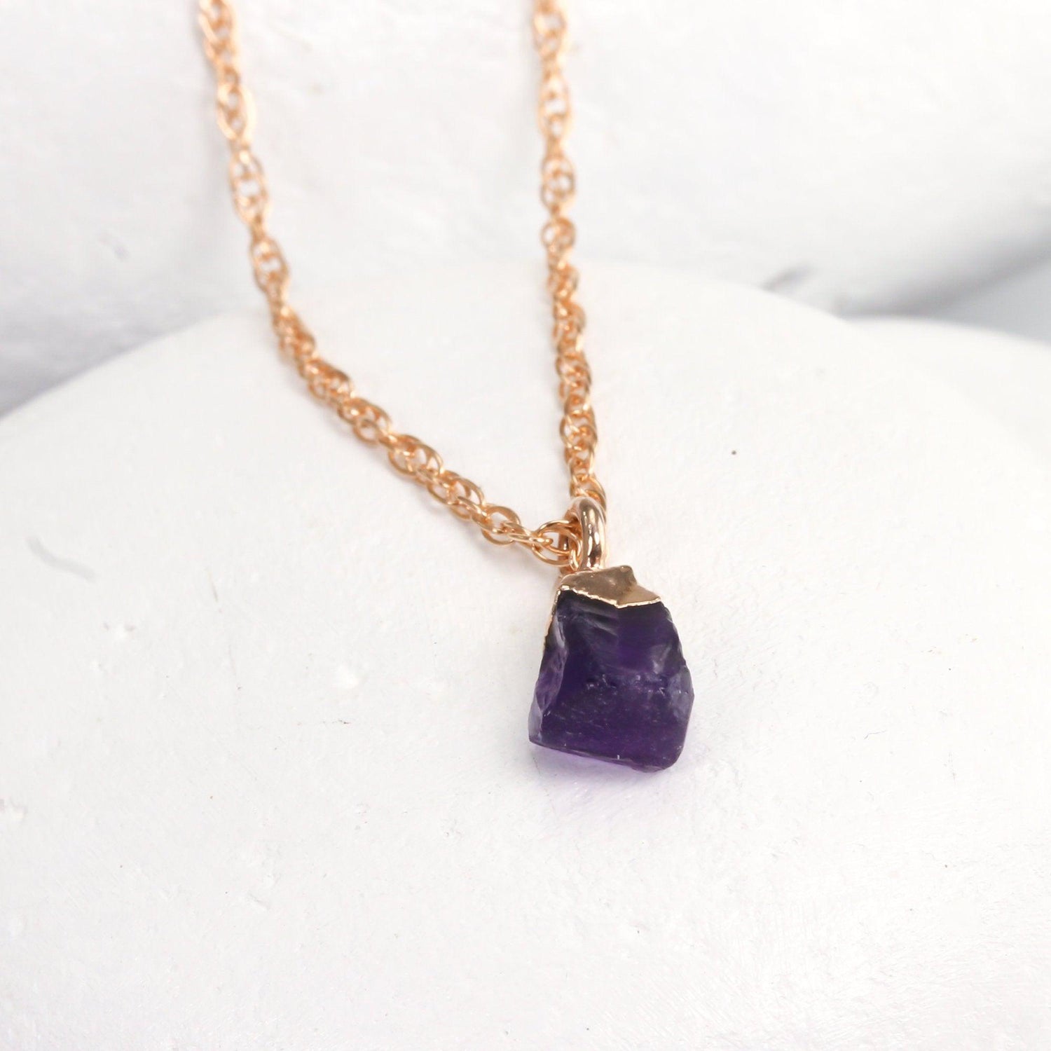 Raw Amethyst Necklace in Rose Gold