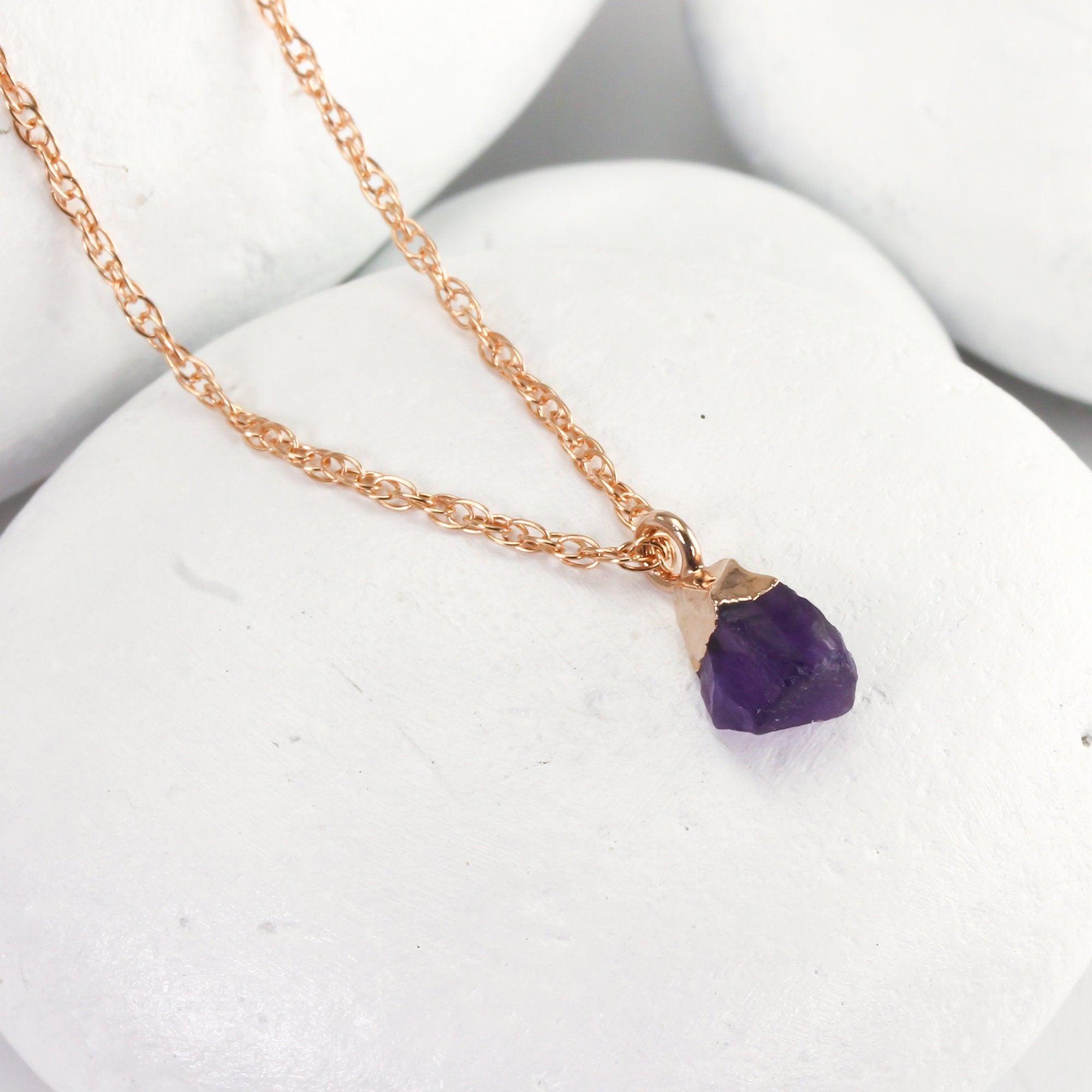 Raw Amethyst Necklace in Rose Gold