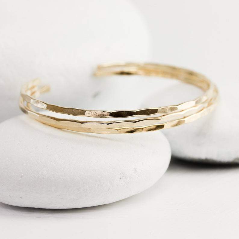 Thin Hammered Gold Cuff Bracelet