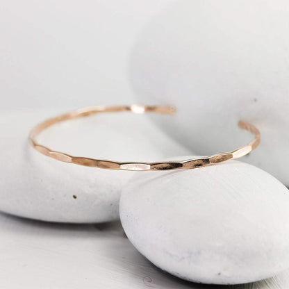 Thin Hammered Rose Gold Cuff Bracelet