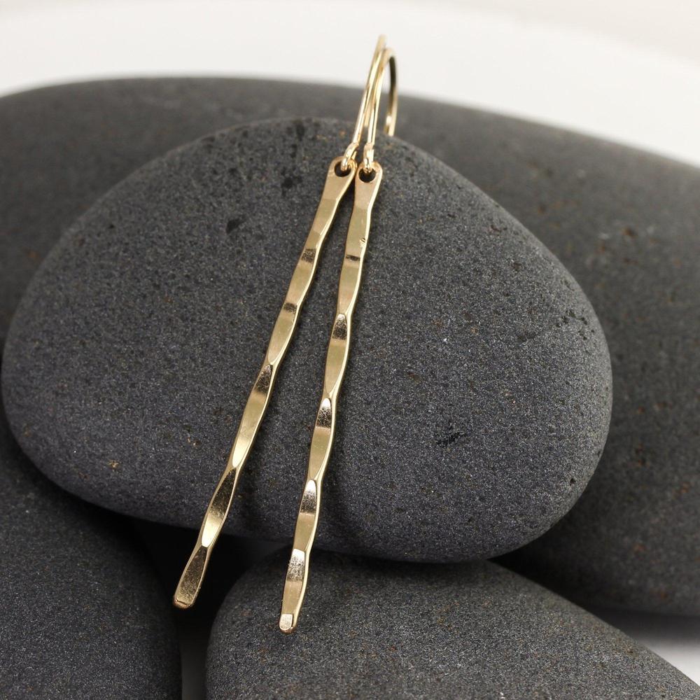Thin Hammered Stick Earrings, Long Hammered Dangles