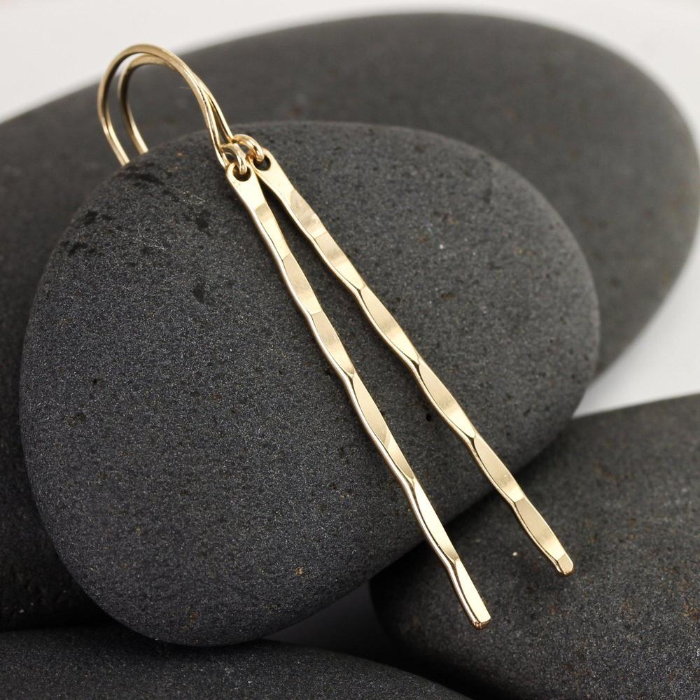 Thin Hammered Stick Earrings, Long Hammered Dangles
