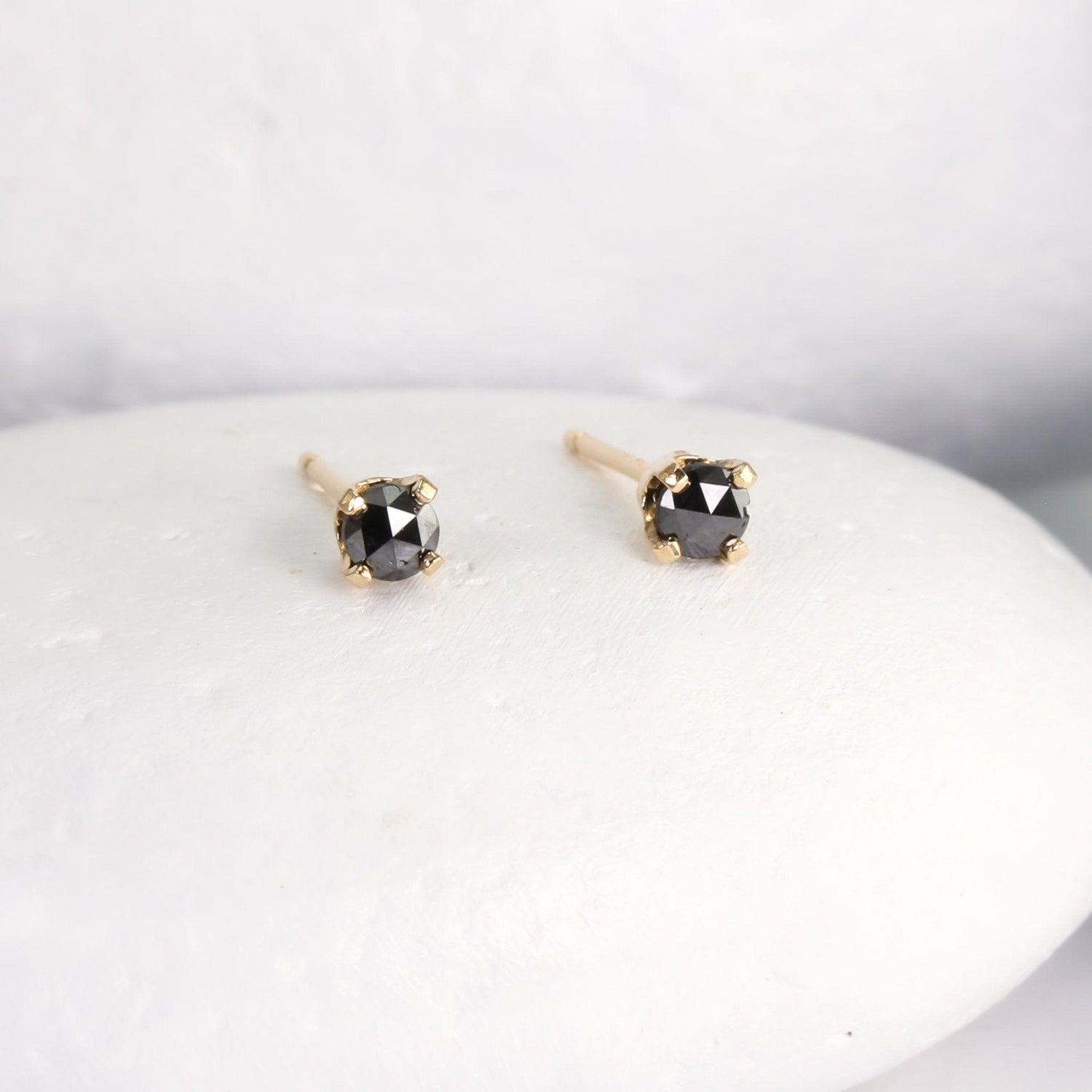 Tiny Black Diamond Stud Earrings – Lotus Stone Design