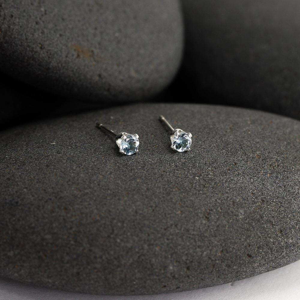 Tiny Blue Zircon Stud Earrings