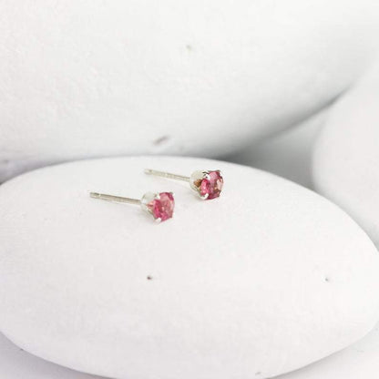 Tiny Pink Tourmaline Stud Earrings