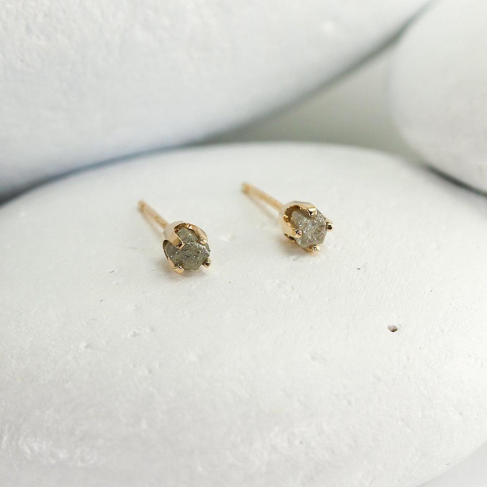 Tiny Raw Diamond Stud Earrings in solid 14K