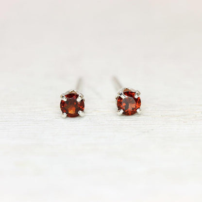 Tiny Red Garnet Stud Earrings