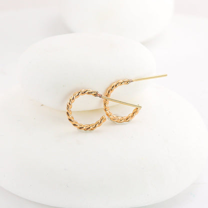 Tiny Twisted Huggie Gold Hoops