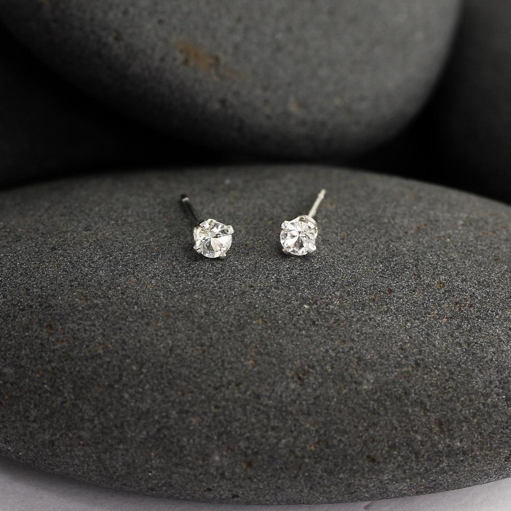 Tiny White Sapphire Stud Earrings