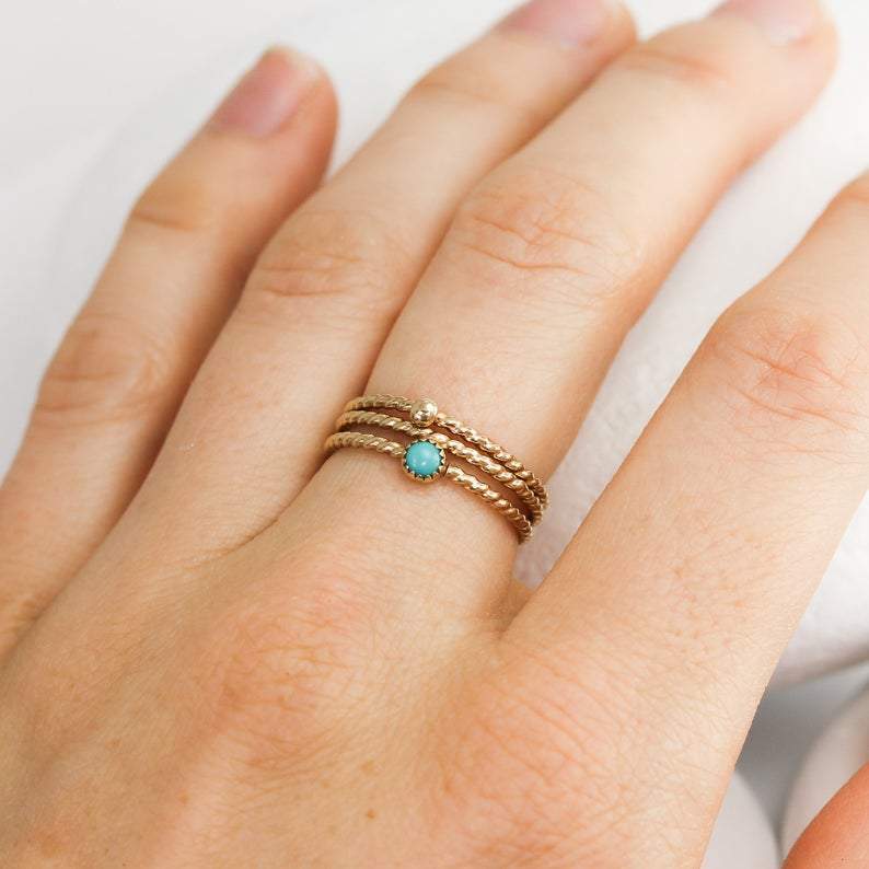 Turquoise Stacking Rings in Solid Gold