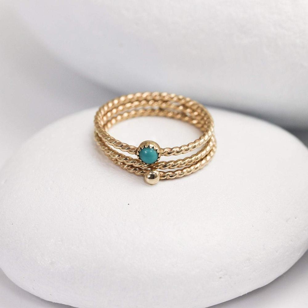 Turquoise Stacking Rings in Solid Gold