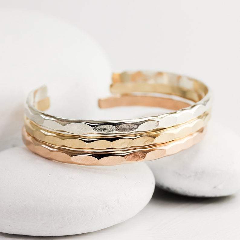 Wide Hammered Rose Gold Cuff Bracelet