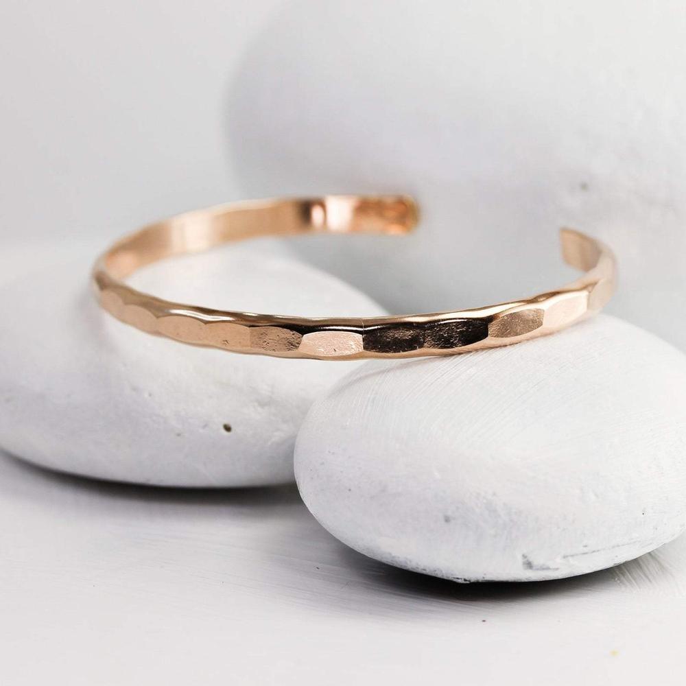 Wide Hammered Rose Gold Cuff Bracelet